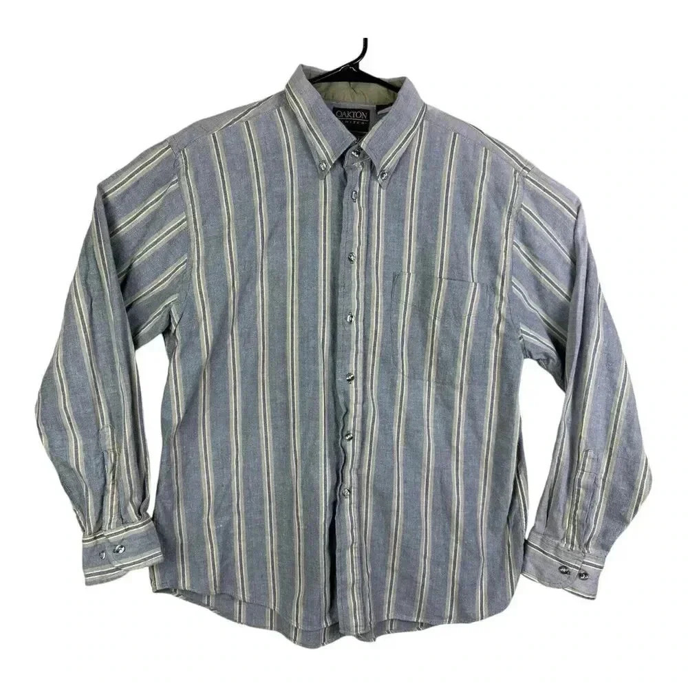 Oakton Limited Men’s Size XL Collared L/S Button Up Shirt In Gray Striped
